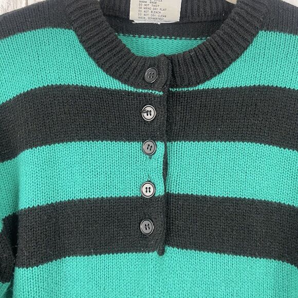 Vintage 80s Cherry Stix Limited CSL Sweater Women Small Stripe Green Black Retro - Picture 4 of 10